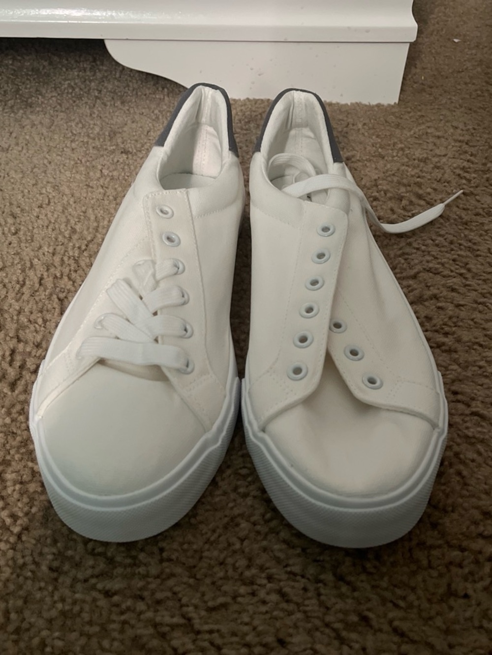 Women’s White Platform Canvas Sneakers with Gray Heel Accent